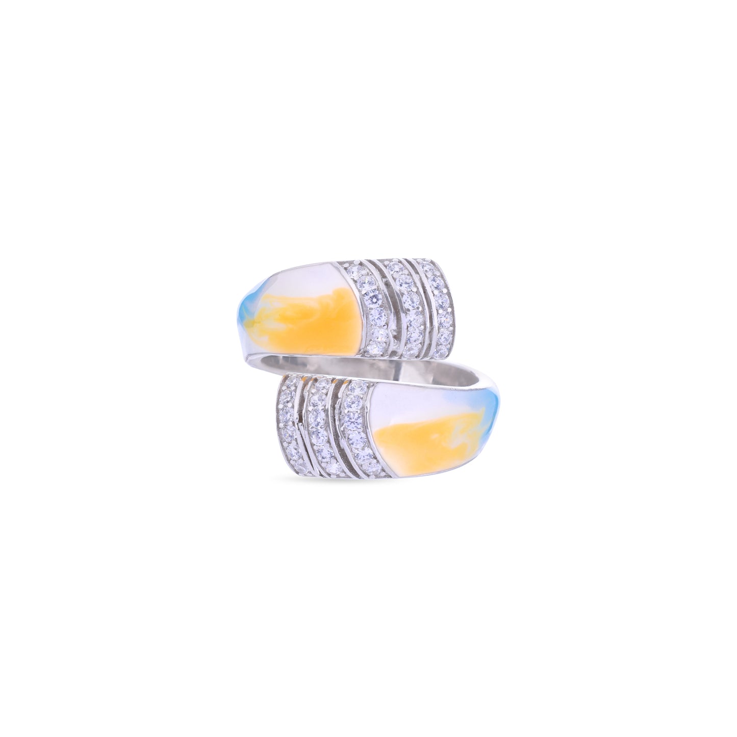 Silver rings with colorful design on a white background