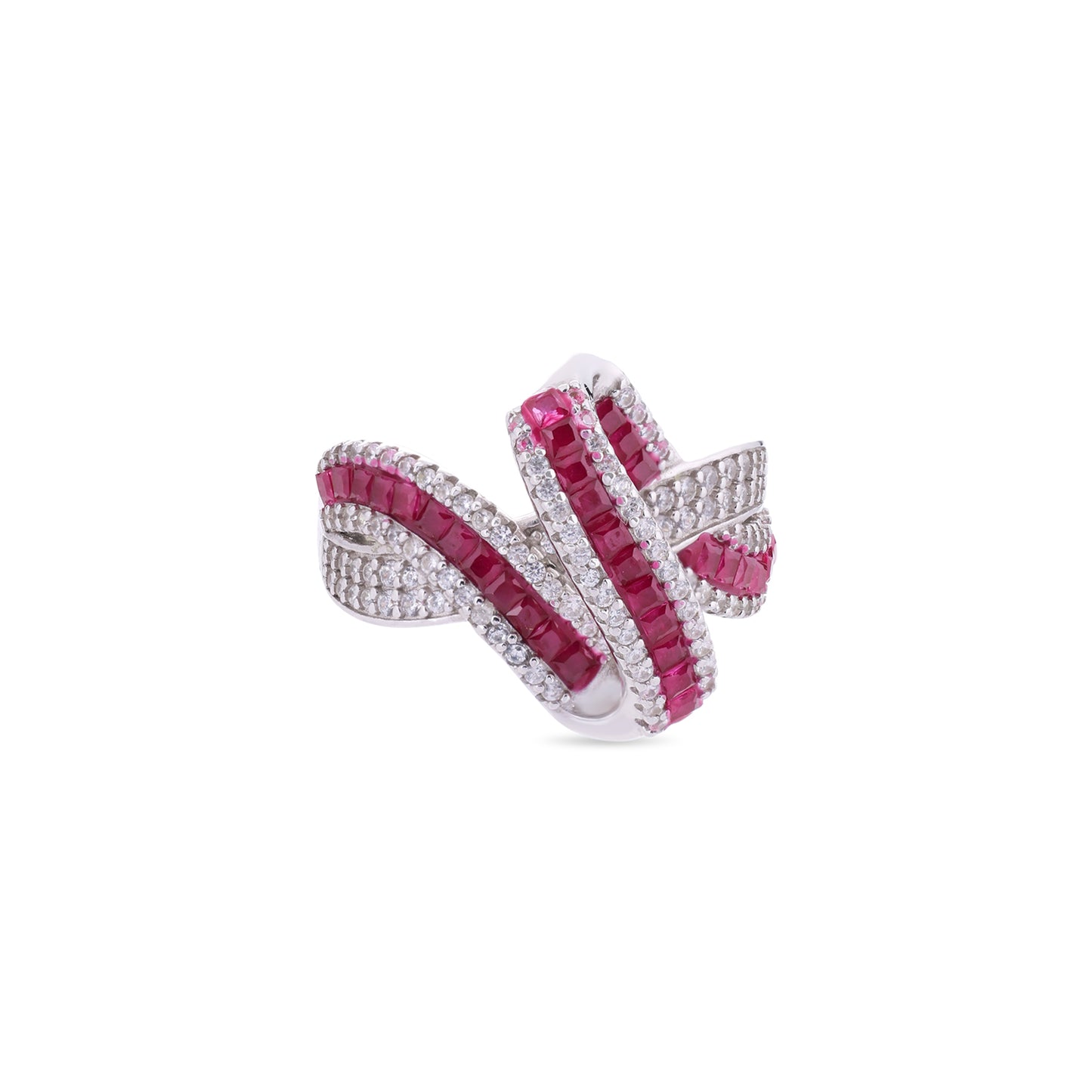 Pink and silver ring on a white background